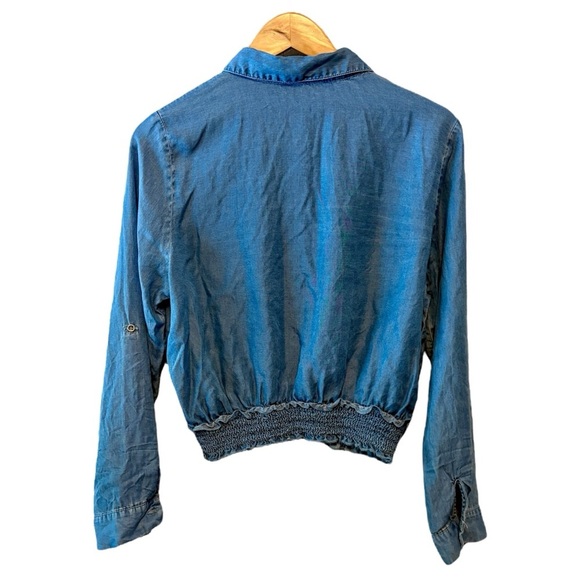 Haute Monde Denim Smock Waist Long Sleeve Blouse, Womens size Medium - Picture 12 of 13